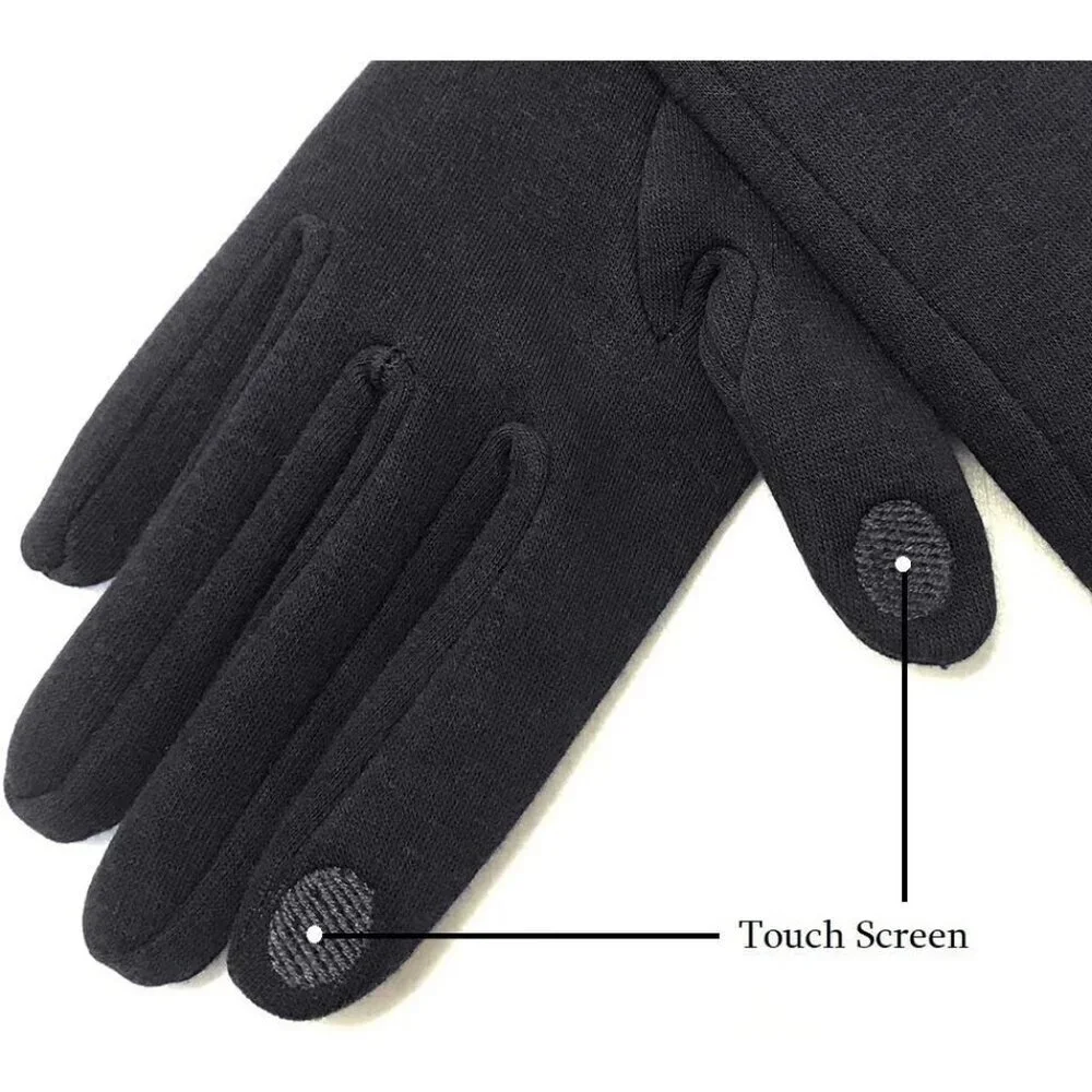 Women's Black Winter Warm Fleece Lining Gloves Driving Texting Touch Screen